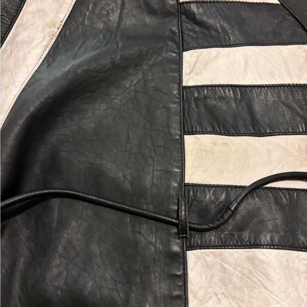 Vintage handmade hand stitched fine real leather jacket two tone white stripe - Picture 5 of 15